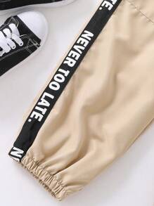 Teen Girls Letter Graphic Tee & Flap Pocket Trousers - Multicolor - View 4