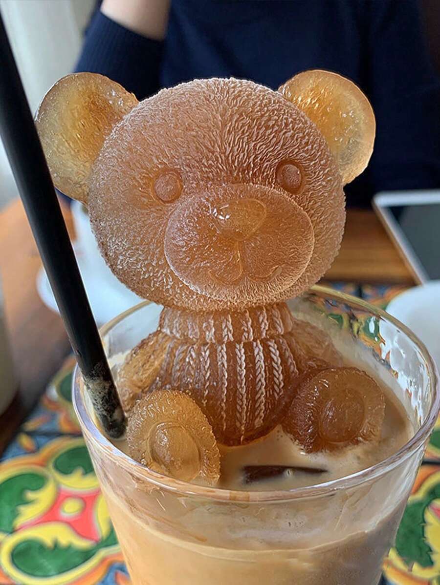 1入組熊形狀冰塊模具白色可愛矽膠冰模具