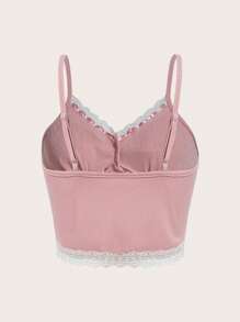 SHEIN Unity 蕾絲拼接羅紋吊帶上衣 - 粉色 - 查看 2