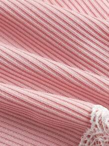 SHEIN Unity 蕾絲拼接羅紋吊帶上衣 - 粉色 - 查看 4