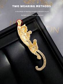 Broche De Diamantes De Imitación De Aleación Con Diseño De Leopardo Vintage, Adecuado Para Que Las Mujeres Lo Usen A Diario O Como Regalo Para Amigos Como Accesorio De Ropa, 1 Ud. - Amarillo Oro - Ver 2