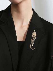 Broche De Diamantes De Imitación De Aleación Con Diseño De Leopardo Vintage, Adecuado Para Que Las Mujeres Lo Usen A Diario O Como Regalo Para Amigos Como Accesorio De Ropa, 1 Ud. - Amarillo Oro - Ver 4