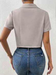 Chiquease Áo khoác  âu phục nữ Nút màu trơn Giải trí - Màu Xám nhạt - Xem 4