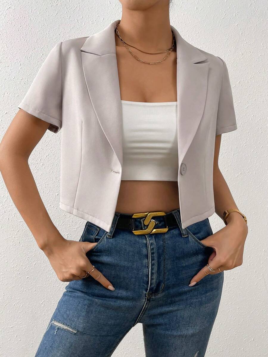 Chiquease Áo khoác  âu phục nữ Nút màu trơn Giải trí - Màu Xám nhạt - Xem 1