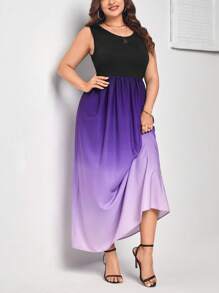 SHEIN Clasi Plus Ombre Print A-line Dress - Multicolor - View 1