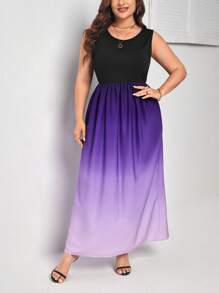 SHEIN Clasi Plus Ombre Print A-line Dress - Multicolor - View 4