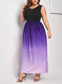 SHEIN Clasi Plus Ombre Print A-line Dress - Multicolor - View 5