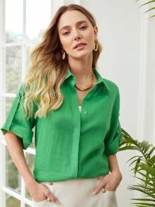 MOTF PREMIUM PURE LINEN ROLL-TAB SHIRT