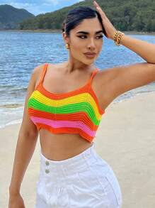 SHEIN SXY Colourblock Crop Cami Knit Top - Multicolor - View 3