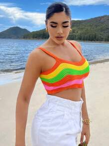 SHEIN SXY Colourblock Crop Cami Knit Top - Multicolor - View 4