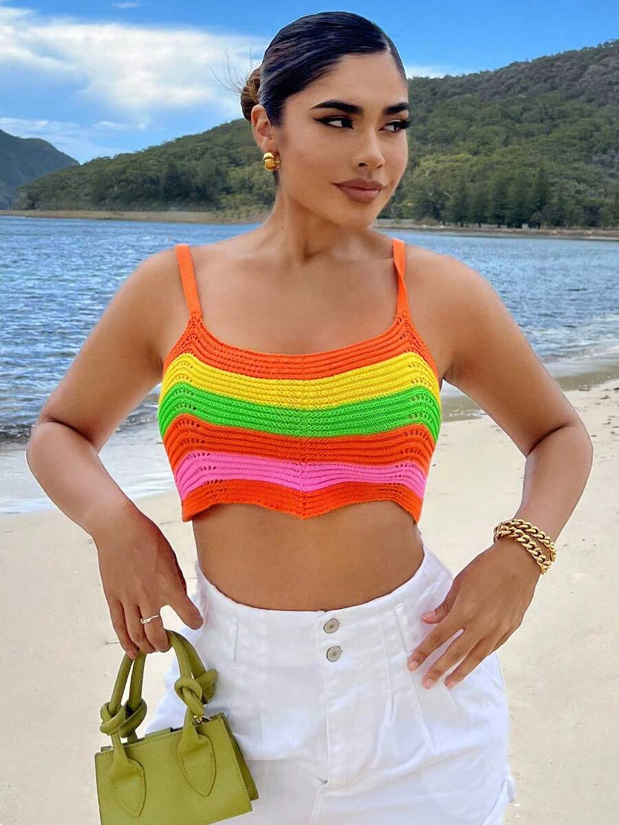 SHEIN SXY Colourblock Crop Cami Knit Top - Multicolor - View 1