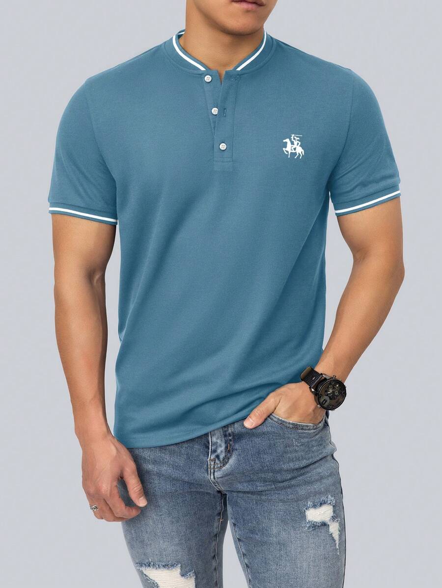 Manfinity Homme 男士馬印花條紋飾邊POLO衫