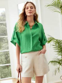 MOTF PREMIUM PURE LINEN ROLL-TAB SHIRT