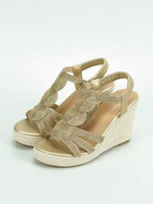 Phụ nữ trang trí hình tròn Dép đế Espadrille, Dép quai hậu bằng vải cho kỳ nghỉ mùa hè - Vàng - Xem 3