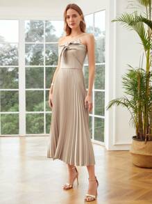 MOTF PREMIUM 抹胸百褶蝴蝶結連衣裙 - 香檳色 - 查看 6