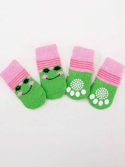 4 peças de meias para animais de estimação com rosto sorridente e desenho animado - meias macias e antiderrapantes para cães e gatos