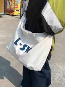 Oversized Hobo Bag Letter Print, Handbag Schoolbag Sling Bag Sport Bag For High School University Student For Travel College College Bag Summer Dad Freshman Bag Crossbody Bag Shoulder Bag Side Bag Students Multiple Gym Bag Hiking Large Capacity Casual Vacation Chest Bag Leather Bag Hip Bag Gifts Bag Sling Bags Back To School White Bag Pack Cross Body Bag Spring School Supplies Fashion Men's Bags Bag For School College School Bag