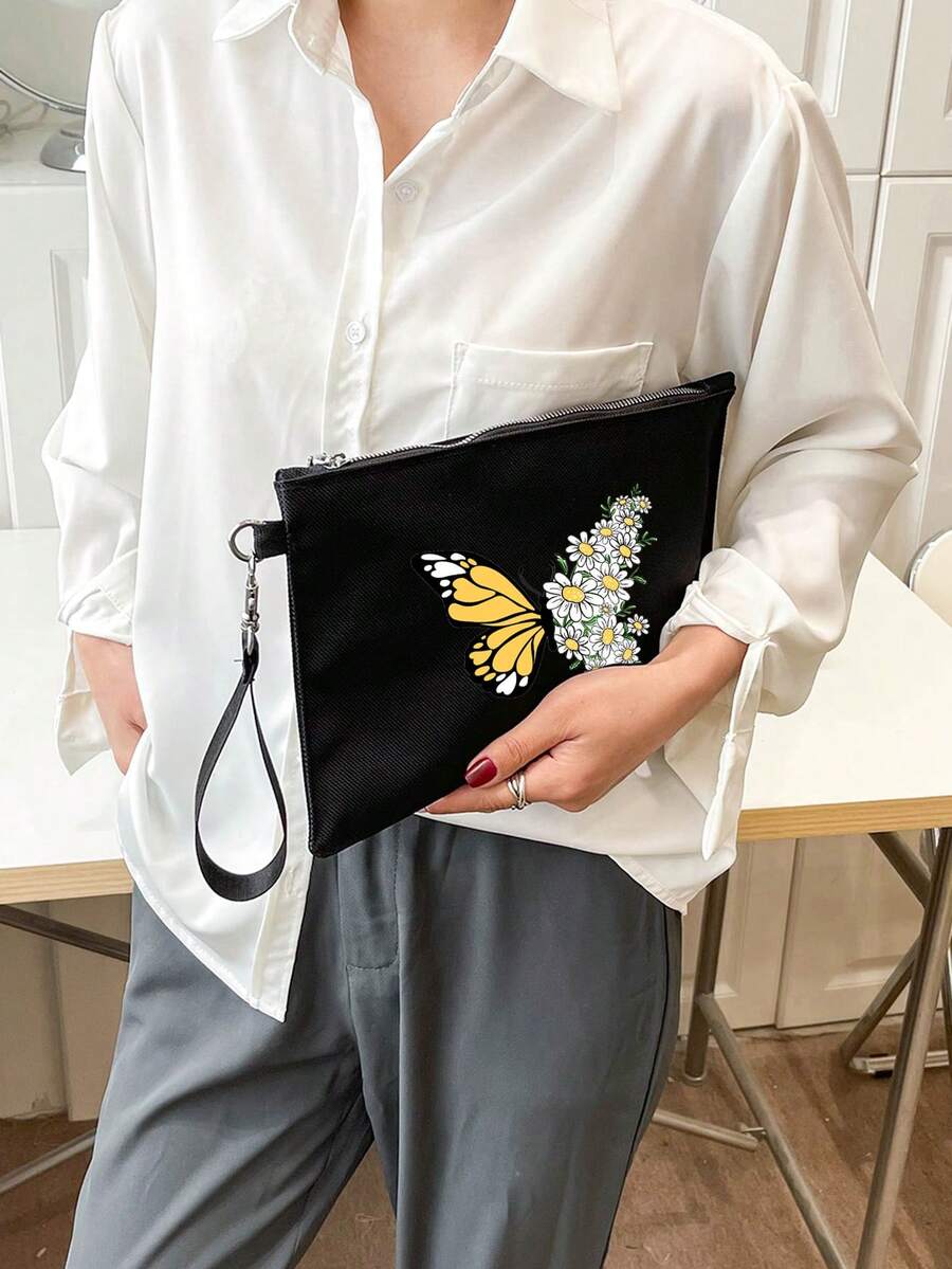 蝴蝶樣式方包拉鍊 - 黑色 - 查看 1