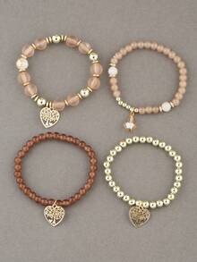 4 Cái/bộ Thời Trang Trái Tim Trang Trí Vòng Tay Đính Hạt Trang Trí Hàng Ngày Cho Nữ - Nhiều màu - Xem 2