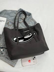 Oversized Shopper Bag Graphic Pattern School Bag For Graduate, Teen Girls, Freshman, Sophomore, Junior & Senior In College, University & High School, Perfect For Outdoors ,Travel & Back To School - Black - View 2