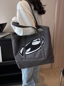 Oversized Shopper Bag Graphic Pattern School Bag For Graduate, Teen Girls, Freshman, Sophomore, Junior & Senior In College, University & High School, Perfect For Outdoors ,Travel & Back To School - Black - View 4