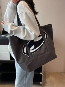 Oversized Shopper Bag Graphic Pattern School Bag For Graduate, Teen Girls, Freshman, Sophomore, Junior & Senior In College, University & High School, Perfect For Outdoors ,Travel & Back To School - Black - View 5