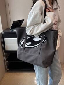 Oversized Shopper Bag Graphic Pattern School Bag For Graduate, Teen Girls, Freshman, Sophomore, Junior & Senior In College, University & High School, Perfect For Outdoors ,Travel & Back To School - Black - View 6