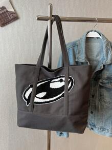 Oversized Shopper Bag Graphic Pattern School Bag For Graduate, Teen Girls, Freshman, Sophomore, Junior & Senior In College, University & High School, Perfect For Outdoors ,Travel & Back To School - Black - View 8