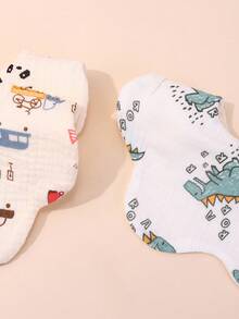 3 chiếc Yếm hoạt hình bé trai họa tiết khủng long & gấu trúc dễ thương cho cuộc sống hàng ngày - Nhiều màu - Xem 4