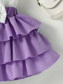 Baby Embroidery Mesh Halter Top & Bow Front Layered Hem Skirt - Multicolor - View 3