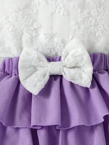 Baby Embroidery Mesh Halter Top & Bow Front Layered Hem Skirt - Multicolor - View 4