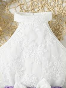 Baby Embroidery Mesh Halter Top & Bow Front Layered Hem Skirt - Multicolor - View 5