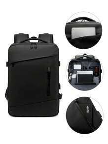 17 Inch Medium Functional Backpack Zip Front With Usb Charging Port, Schoolbag For Travel, College, School Travel Backpack School Backpack Bookbag Black Backpack Travel Essentials Vacation Holiday School Supplies For School College Students Men Gifts - Black - View 4