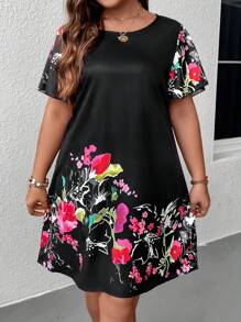 SHEIN LUNE Đầm Plus Size Hoa Boho - màu đen - Xem 1