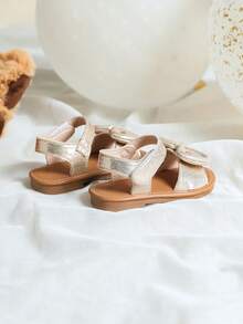 Girls Metallic Bow Decor Anti-slip Party Ankle Strap Sandals Summer - Gold - View 2