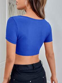 SHEIN EZwear 方領短款T恤 - 寶藍色 - 查看 2