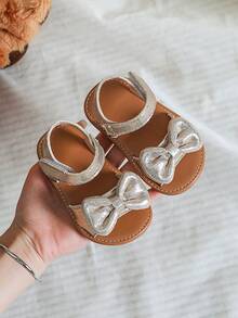 Girls Metallic Bow Decor Anti-slip Party Ankle Strap Sandals Summer - Gold - View 5