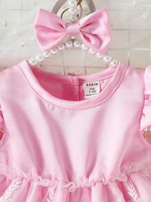 嬰兒嬰兒荷葉邊蕾絲覆蓋連衣裙 - 粉色 - 查看 5