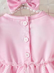 嬰兒嬰兒荷葉邊蕾絲覆蓋連衣裙 - 粉色 - 查看 6