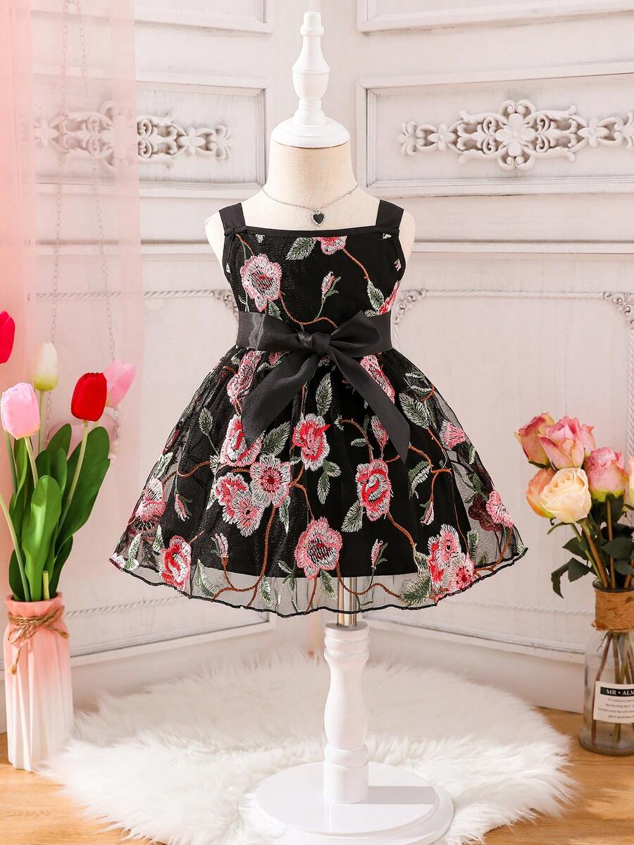 Đầm em bé Thêu Hoa Boho - màu đen - Xem 1