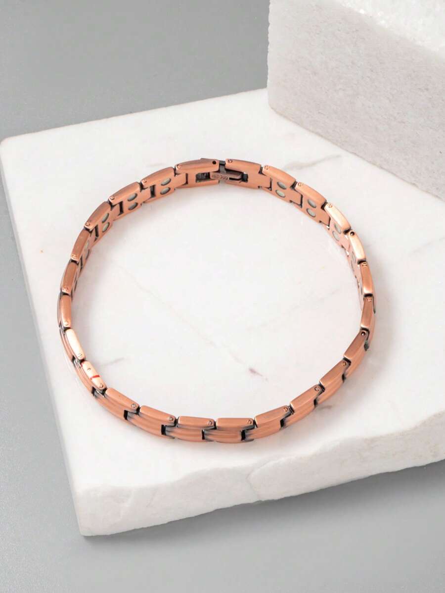 1 vòng đeo tay từ tính tối giản thời trang dành cho nam giới để trang trí hàng ngày bằng đồng - Hoa hồng vàng - Xem 1