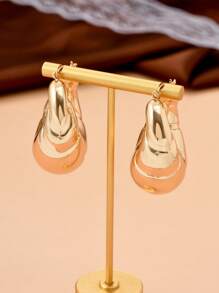 1雙時尚極簡幾何圓耳環適合女士適用於日常 - 金黃色 - 查看 3