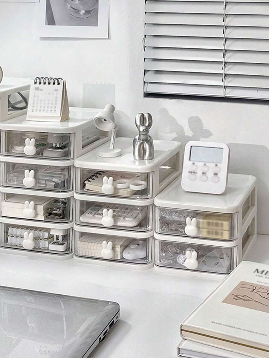 1入組桌面儲物收納盒，帶多個分隔板和抽屜，適用於浴室、書桌、美容用品、珠寶、辦公用品等 - 白色 - 查看 1