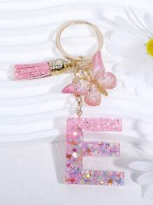 1入組女性流蘇和字母墜飾時尚鑰匙圈適用於鑰匙裝飾用品 - 粉色 - 查看 1