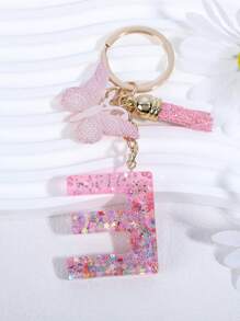 1入組女性流蘇和字母墜飾時尚鑰匙圈適用於鑰匙裝飾用品 - 粉色 - 查看 2