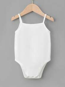 SHEIN Baby Girl Casual Ribbed Knit High Stretch Solid Color Bodysuit With Spaghetti Straps - White - View 1