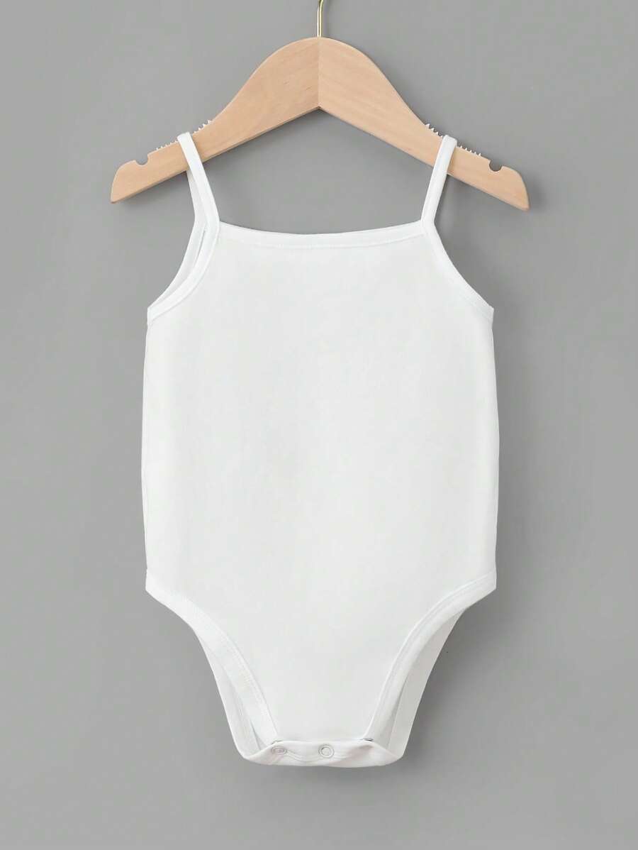 SHEIN Baby Girl Casual Ribbed Knit High Stretch Solid Color Bodysuit With Spaghetti Straps - White - View 1