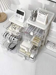 1入組桌面儲物收納盒，帶多個分隔板和抽屜，適用於浴室、書桌、美容用品、珠寶、辦公用品等 - 白色 - 查看 3