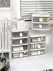 1入組桌面儲物收納盒，帶多個分隔板和抽屜，適用於浴室、書桌、美容用品、珠寶、辦公用品等 - 白色 - 查看 4