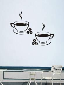 1pc Cangkir Kopi Cetak Stiker Dinding Modern Stiker Dinding PVC Untuk Rumah - Hitam - View 2
